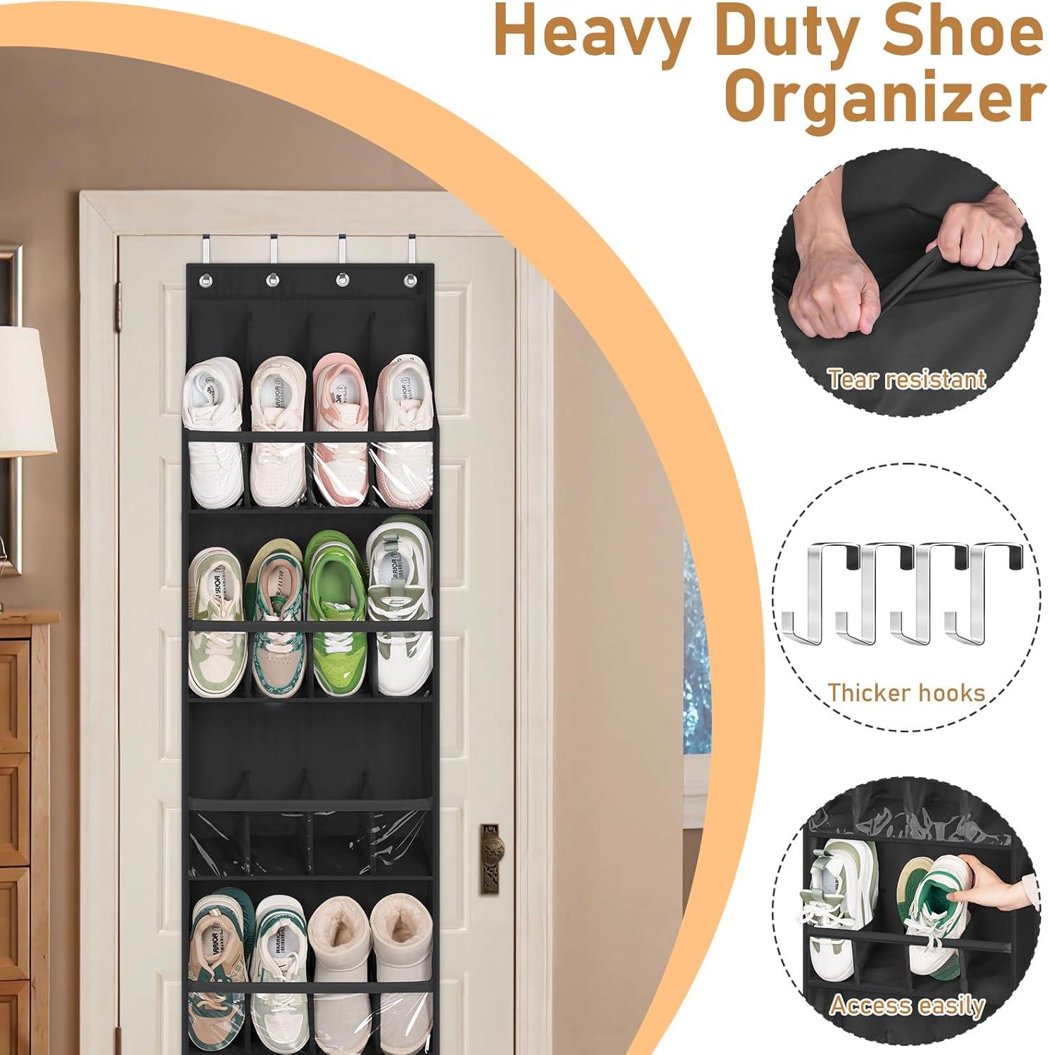 imageMISSLO 20 Pairs Over the Door Shoe Organizer for Closet Narrow Hanging Shoe Rack for Door Hanger Deep Pocket Door Shoe Holder Storage for Boots Size 13 Sneakers BlackBlack