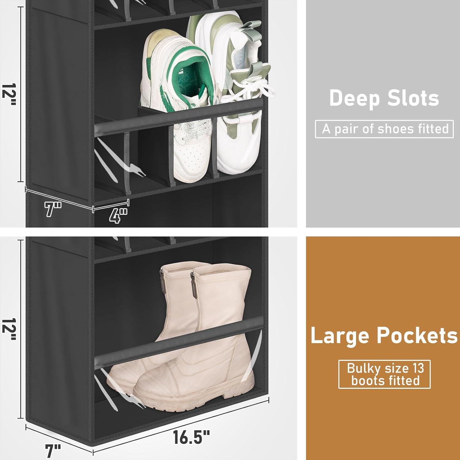imageMISSLO 20 Pairs Over the Door Shoe Organizer for Closet Narrow Hanging Shoe Rack for Door Hanger Deep Pocket Door Shoe Holder Storage for Boots Size 13 Sneakers BlackBlack