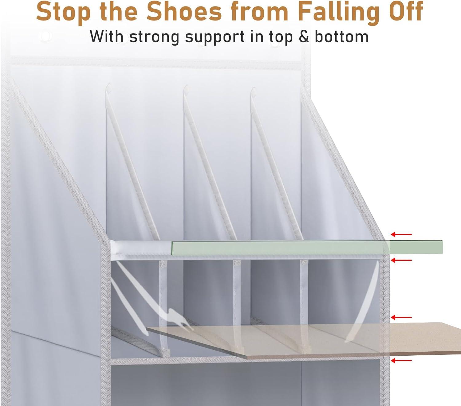 imageMISSLO 20 Pairs Over the Door Shoe Organizer for Closet Narrow Hanging Shoe Rack for Door Hanger Deep Pocket Door Shoe Holder Storage for Boots Size 13 Sneakers BlackGrey