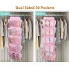 imageMISSLO 30 Large Pockets Dual Sided Hanging Shoe Organizer for Closet with Rotating Hanger Hanging Shoe Shelves GreyPink