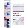 imageMISSLO 8Shelf Hanging Shoe Organizer Clothes Closet Organizers and Storage Shelves Hat Holder with Large Shelf and Side Mesh Pockets for Hats Handbags Kid Sweater GreyWhite