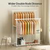 imageMISSLO Double Rods Garment Rack Heavy Duty Clothing Rack for Hanging Clothes Portable Clothes Organizer for Bedroom Living Room Clothing Store Black with wheelsWhite