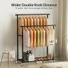 imageMISSLO Double Rods Garment Rack Heavy Duty Clothing Rack for Hanging Clothes Portable Clothes Organizer for Bedroom Living Room Clothing Store Black with wheelsBlack with wheels