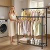 imageMISSLO Double Rods Garment Rack Heavy Duty Clothing Rack for Hanging Clothes Portable Clothes Organizer for Bedroom Living Room Clothing Store Black with wheelsMatte Black