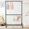 imageMISSLO Heavy Duty Clothing Racks for Hanging Clothes Rack Double Rod Garment Rack Rolling Closet Wardrobe Rack on Wheels Metal Adjustable BlackBlack