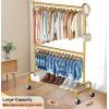imageMISSLO Heavy Duty Clothing Racks for Hanging Clothes Rack Double Rod Garment Rack Rolling Closet Wardrobe Rack on Wheels Metal Adjustable BlackGold