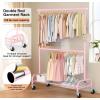 imageMISSLO Heavy Duty Clothing Racks for Hanging Clothes Rack Double Rod Garment Rack Rolling Closet Wardrobe Rack on Wheels Metal Adjustable BlackPink