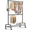 imageMISSLO Heavy Duty Clothing Racks for Hanging Clothes Rack Double Rod Garment Rack Rolling Closet Wardrobe Rack on Wheels Metal Adjustable BlackBlack