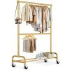 imageMISSLO Heavy Duty Clothing Racks for Hanging Clothes Rack Double Rod Garment Rack Rolling Closet Wardrobe Rack on Wheels Metal Adjustable BlackGold