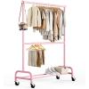 imageMISSLO Heavy Duty Clothing Racks for Hanging Clothes Rack Double Rod Garment Rack Rolling Closet Wardrobe Rack on Wheels Metal Adjustable BlackPink