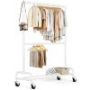 imageMISSLO Heavy Duty Clothing Racks for Hanging Clothes Rack Double Rod Garment Rack Rolling Closet Wardrobe Rack on Wheels Metal Adjustable BlackWhite