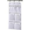 imageMISSLO Mesh Shower Caddy Hanging for Cruise RV Camper Bathroom Different Pockets Mesh Shower Organizer Travel with Over Door Hooks and Shower Curtain HooksWhite