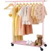 imageMISSLO Short Clothing Racks for Hanging Clothes with Bottom Shelves and Wheels Heavy Duty Rolling Clothes Rack Kids Clothing Rack for Adult Coat Closet Wardrobe BlackPink