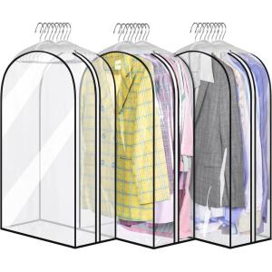 imageMISSLO 10quot Gusseted All Clear Garment Bags for Hanging Clothes 40quot Suit Bags for Closet Storage Hanging Clothes Storage Suit Cover for Shirts Coats Dresses 3 Packs32 inch