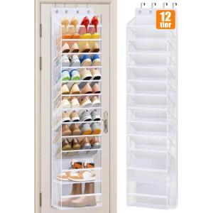 imageMISSLO 12 Tier Over the Door Shoe Organizer Hanging Shoe Rack for Closet Storage Sneaker Holder for Door Fit 24 Pairs Sandals Heels Boots BlackWhite