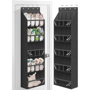 imageMISSLO 20 Pairs Over the Door Shoe Organizer for Closet Narrow Hanging Shoe Rack for Door Hanger Deep Pocket Door Shoe Holder Storage for Boots Size 13 Sneakers BlackBlack