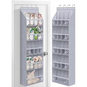 imageMISSLO 20 Pairs Over the Door Shoe Organizer for Closet Narrow Hanging Shoe Rack for Door Hanger Deep Pocket Door Shoe Holder Storage for Boots Size 13 Sneakers BlackGrey
