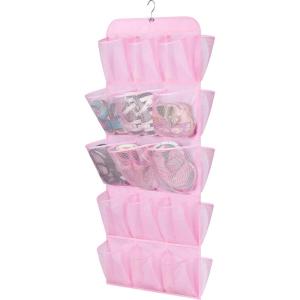 imageMISSLO 30 Large Pockets Dual Sided Hanging Shoe Organizer for Closet with Rotating Hanger Hanging Shoe Shelves GreyPink