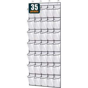 imageMISSLO 35 Clear Large Pockets Over The Door Shoe Organizer Sturdy Oxford Fabric Hanging Shoe Rack Closet Shoe Holder Hanger WhiteWhite