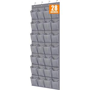 imageMISSLO 35 Large Pockets Over The Door Shoe Organizer Sturdy Oxford Fabric Hanging Shoe Rack for Door Mesh Closet Shoe Holder Hanger WhiteGrey