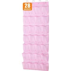 imageMISSLO 35 Large Pockets Over The Door Shoe Organizer Sturdy Oxford Fabric Hanging Shoe Rack for Door Mesh Closet Shoe Holder Hanger WhitePink