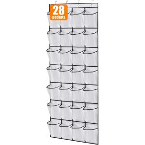 imageMISSLO 35 Large Pockets Over The Door Shoe Organizer Sturdy Oxford Fabric Hanging Shoe Rack for Door Mesh Closet Shoe Holder Hanger WhiteWhite