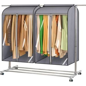 imageMISSLO 35quot Clear Garment Bags for Hanging Clothes Fully Enclosed Coat Covers for Closet Storage with Large Clear Window and 3 Zippers Rack not included 2 Packs35 inch