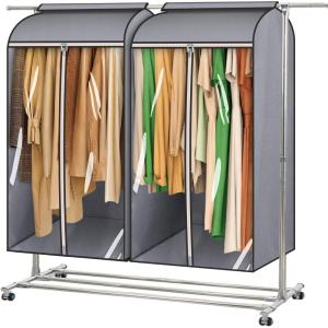 imageMISSLO 35quot Clear Garment Bags for Hanging Clothes Fully Enclosed Coat Covers for Closet Storage with Large Clear Window and 3 Zippers Rack not included 2 Packs43 inches