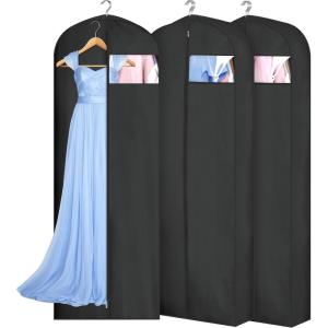 imageMISSLO 4quot Gusseted Garment Bags for Hanging Clothes 65quot Dress Bags for Gowns Long Waterproof Dress Cover for Closet Hanging Clothes Storage Bag 3 PacksBlack