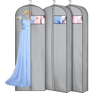 imageMISSLO 4quot Gusseted Garment Bags for Hanging Clothes 65quot Dress Bags for Gowns Long Waterproof Dress Cover for Closet Hanging Clothes Storage Bag 3 PacksGray