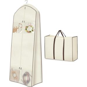 imageMISSLO 70quot Wedding Dress Garment Bag with Bride Tote Bag 8 Gusseted Wedding Dress Bags for Gowns Long 4 Pockets Dress Cover for Women PinkBeige