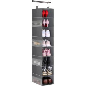 imageMISSLO 8Shelf Hanging Shoe Organizer Clothes Closet Organizers and Storage Shelves Hat Holder with Large Shelf and Side Mesh Pockets for Hats Handbags Kid Sweater GreyGrey