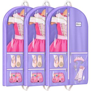 imageMISSLO All Clear Garment Bags for Dance Costumes Hanging Dance Garment Bags for Dancers with 3 Zippered Pockets Plastic Cheer Uniform Garment Bag 3 PacksPurple