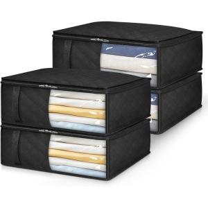 imageMISSLO Bed Sheet Organizers and Storage QueenKing Size Sheet Folder 4 Pack Linen Closet Organizer with Clear Window Blanket Storage Bags for Bedsheets Pillow Cases Towels Clothes