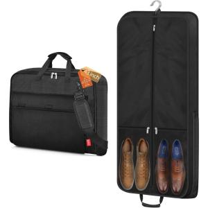 imageMISSLO Carry On Garment Bags for Travel with Shoulder Strap 43 Suit Bags for Men Travel 2 in 1 Waterproof Suit Cover with 3 Pockets for Business Trip Black