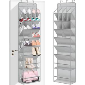 imageMISSLO Clear Over the Door Shoe Organizer Large Deep Pockets Hanging Shoe Rack for Closet Fit 20 Pairs Shoe Holder for Sneakers Boots StorageGreyGrey