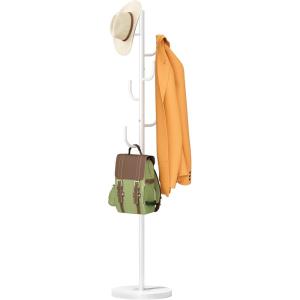 imageMISSLO Heavy Duty Coat Rack Freestanding 4 Adjustable Size Coat Tree with Stable Wood Base Coat Hanger Stand with 6 Hooks Standing Clothes Tree for Bedroom BlackWhite