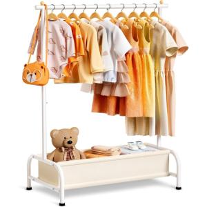 imageMISSLO Kids Clothing Rack with Basket Small Dress Up Storage Short Toddler Dress Up Rack Kids Closet for Baby Clothes WhiteWhite