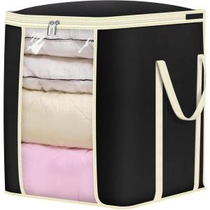 imageMISSLO King Comforters Storage Bag 120L for Blankets Clothes Sweaters Beddings Organizer with Reinfored Handles NonMetal Fabric Storage Bin Organizer Black