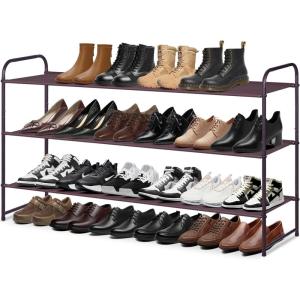 imageMISSLO Long 3 Tier Shoe Rack for Closet Shoe Organizer Storage Stackable Wide Shoe Shelf Holds 24 Pairs of Men Sneakers Women Heels Boots GreyBrown