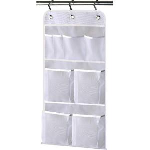 imageMISSLO Mesh Shower Caddy Hanging for Cruise RV Camper Bathroom Different Pockets Mesh Shower Organizer Travel with Over Door Hooks and Shower Curtain HooksWhite