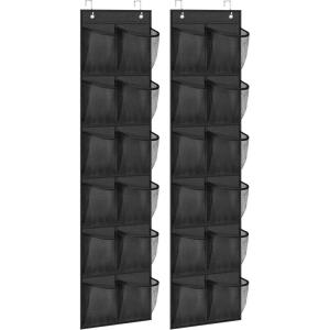 imageMISSLO Over The Door Shoe Organizer 12 Large Mesh Pockets Hanging Narrow Closet Door White 2 PackBlack
