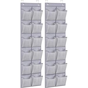 imageMISSLO Over The Door Shoe Organizer 12 Large Mesh Pockets Hanging Narrow Closet Door White 2 PackGray