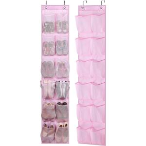 imageMISSLO Over The Door Shoe Organizer 12 Large Mesh Pockets Hanging Narrow Closet Door White 2 PackPink