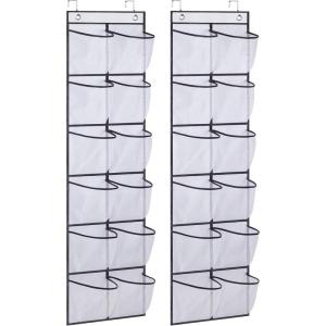imageMISSLO Over The Door Shoe Organizer 12 Large Mesh Pockets Hanging Narrow Closet Door White 2 PackWhite