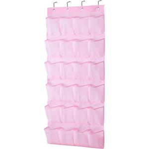 imageMISSLO Over The Door Shoe Organizer 24 Large Mesh Pockets WhitePink