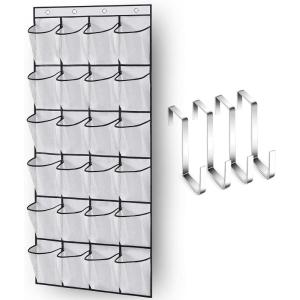 imageMISSLO Over The Door Shoe Organizer 24 Large Mesh Pockets WhiteWhite