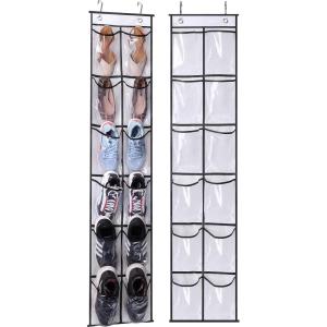 imageMISSLO Over The Narrow Door Shoe Organizer with 12 Crystal Pockets Hanging Closet Door 2 Packs White