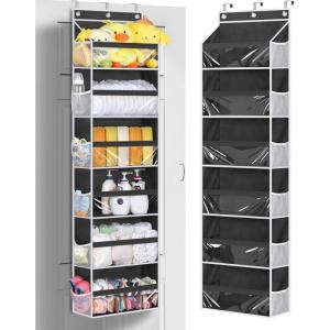 imageMISSLO Over the Door Organizer Hanging Storage with 6 Large Pockets 12 Side Pockets Closet Door Organizer Heavy Duty Baby Organization for Bathroom Pantry Bedroom Nursery Clothes Toys DiapersBlack