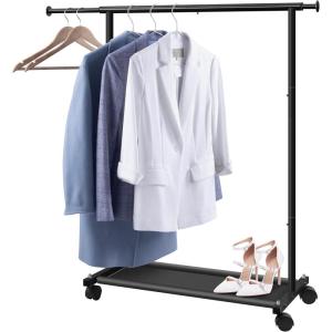 imageMISSLO Short Clothing Racks for Hanging Clothes with Bottom Shelves and Wheels Heavy Duty Rolling Clothes Rack Kids Clothing Rack for Adult Coat Closet Wardrobe BlackBlack